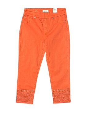 Tribal Jeans Audrey Mid Rise Capri Pants Nectarine Orange Detailed Hem Sz 6 NWT